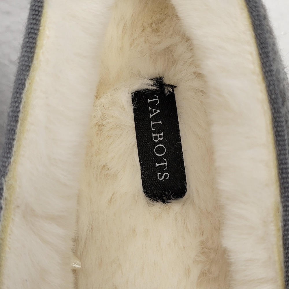 Talbots Fireside Embroidered Penguin Slippers Gray Womens 8 Wool Faux Fur - Picture 4 of 8